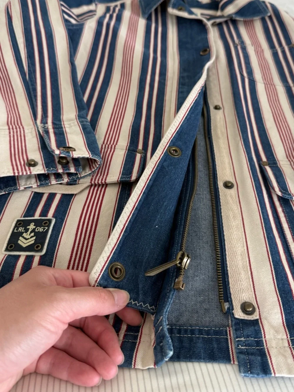 Vintage Ralph Lauren Striped Jean Jacket in Navy, White & Red - Picture 3 of 7